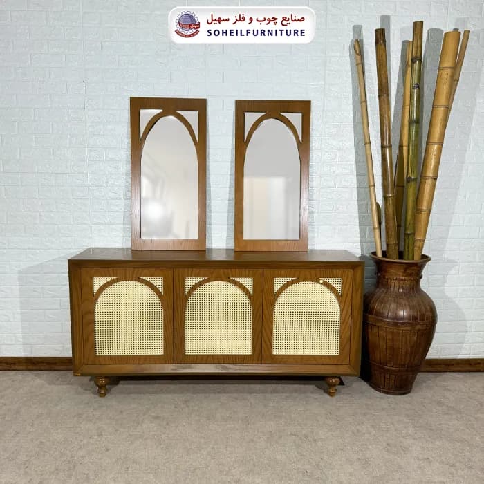 آینه کنسول حصیری چوبی مدرن مدل 134 سهیل(روکش طبیعی چوب بلوط)