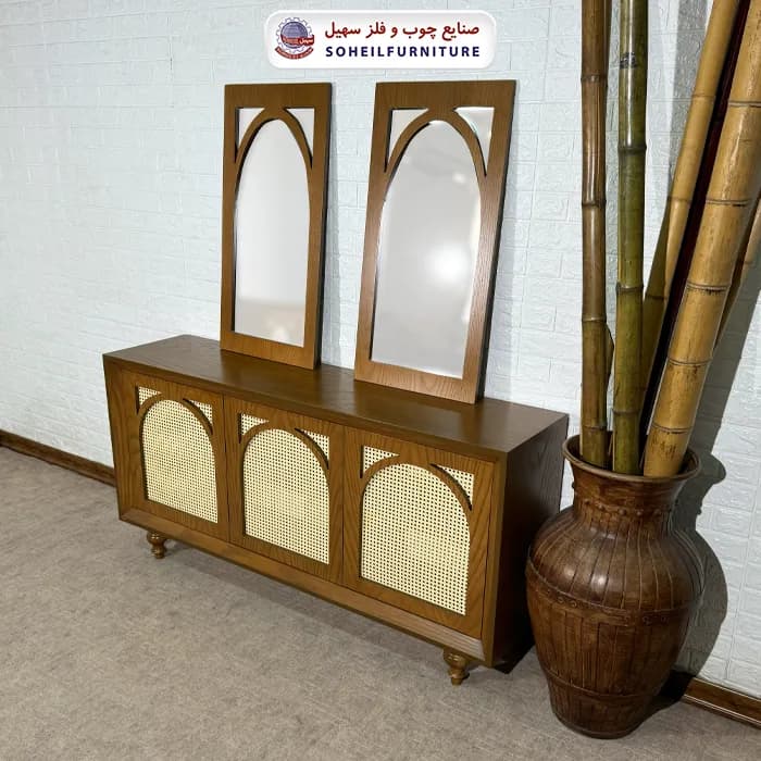 آینه کنسول حصیری چوبی مدرن مدل 134 سهیل(روکش طبیعی چوب بلوط) — تصویر ۶