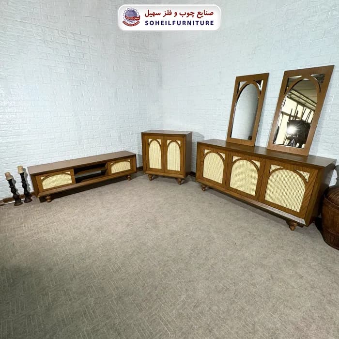 آینه کنسول حصیری چوبی مدرن مدل 134 سهیل(روکش طبیعی چوب بلوط) — تصویر ۷