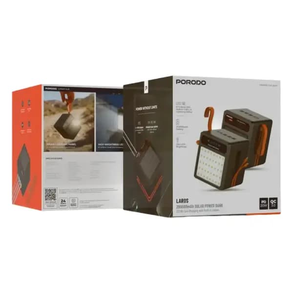 پاوربانک خورشیدی 20000 هزار 22.5 وات با کابل داخلی پرودو مدل Porodo Laros Solar with 22.5W Fast Charging — تصویر ۸