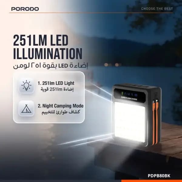 پاوربانک خورشیدی 20000 هزار 22.5 وات با کابل داخلی پرودو مدل Porodo Laros Solar with 22.5W Fast Charging — تصویر ۷
