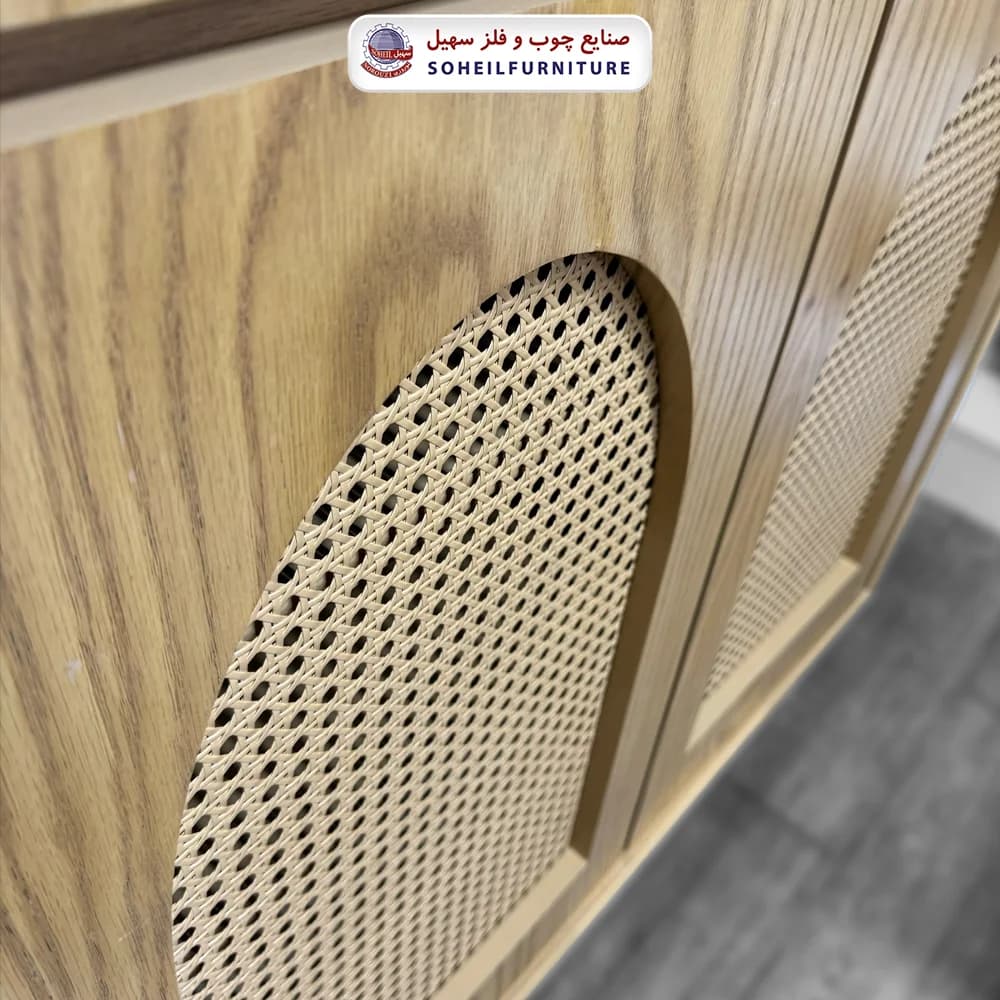 جاکفشی حصیری چوب و MDF کشو دار مدل 146 سهیل (روکش طبیعی چوب بلوط حصیربافت) — تصویر ۲