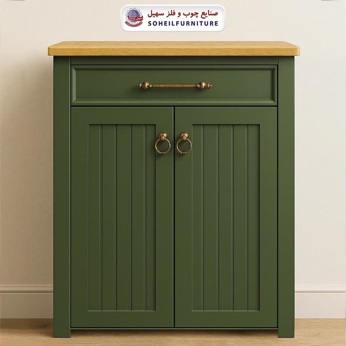 جاکفشی چوب و MDF کشو دار مدل 144 سهیل (جاکفشی روکش طبیعی چوب بلوط)