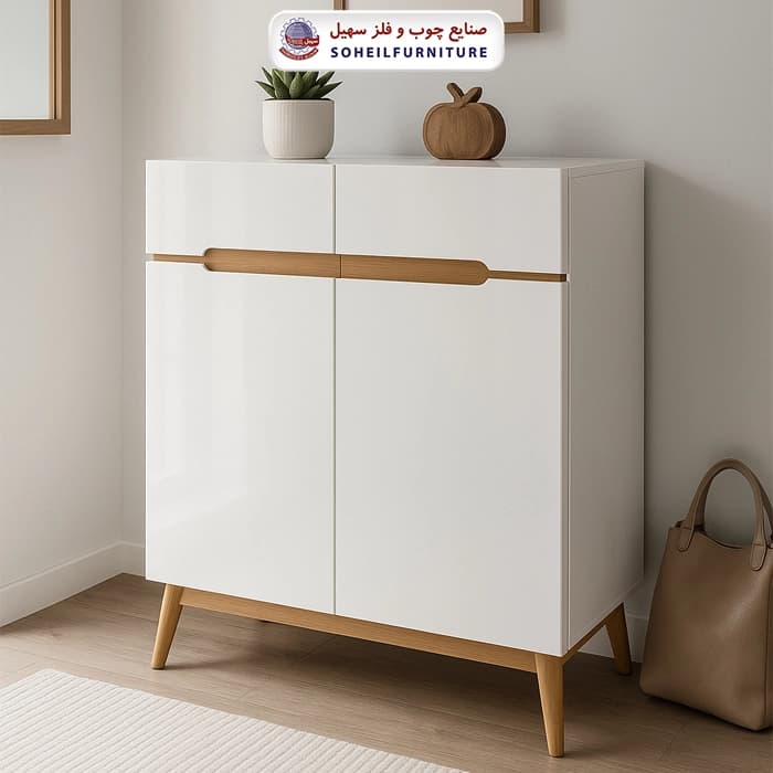 جاکفشی چوب و MDF کشو دار مدل وایت سهیل