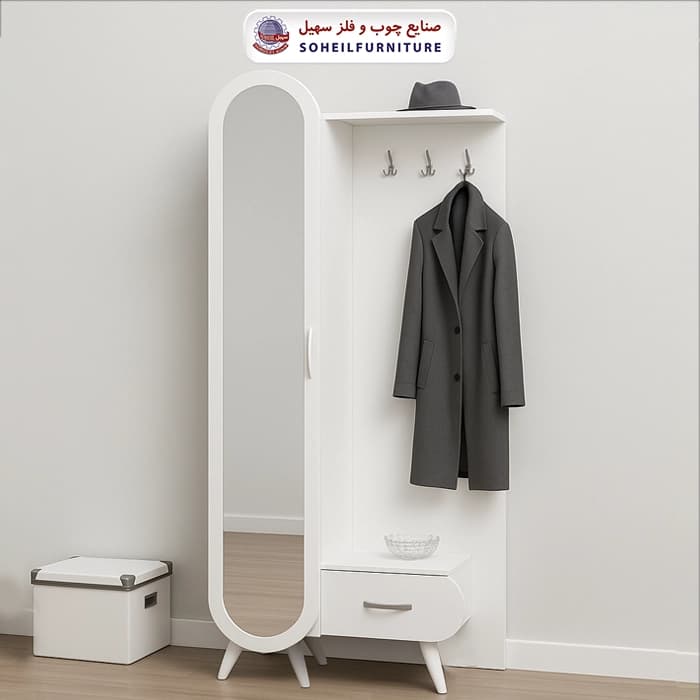 جالباسی جاکفشی چوب و MDF کشو دار مدل آینه دار سهیل