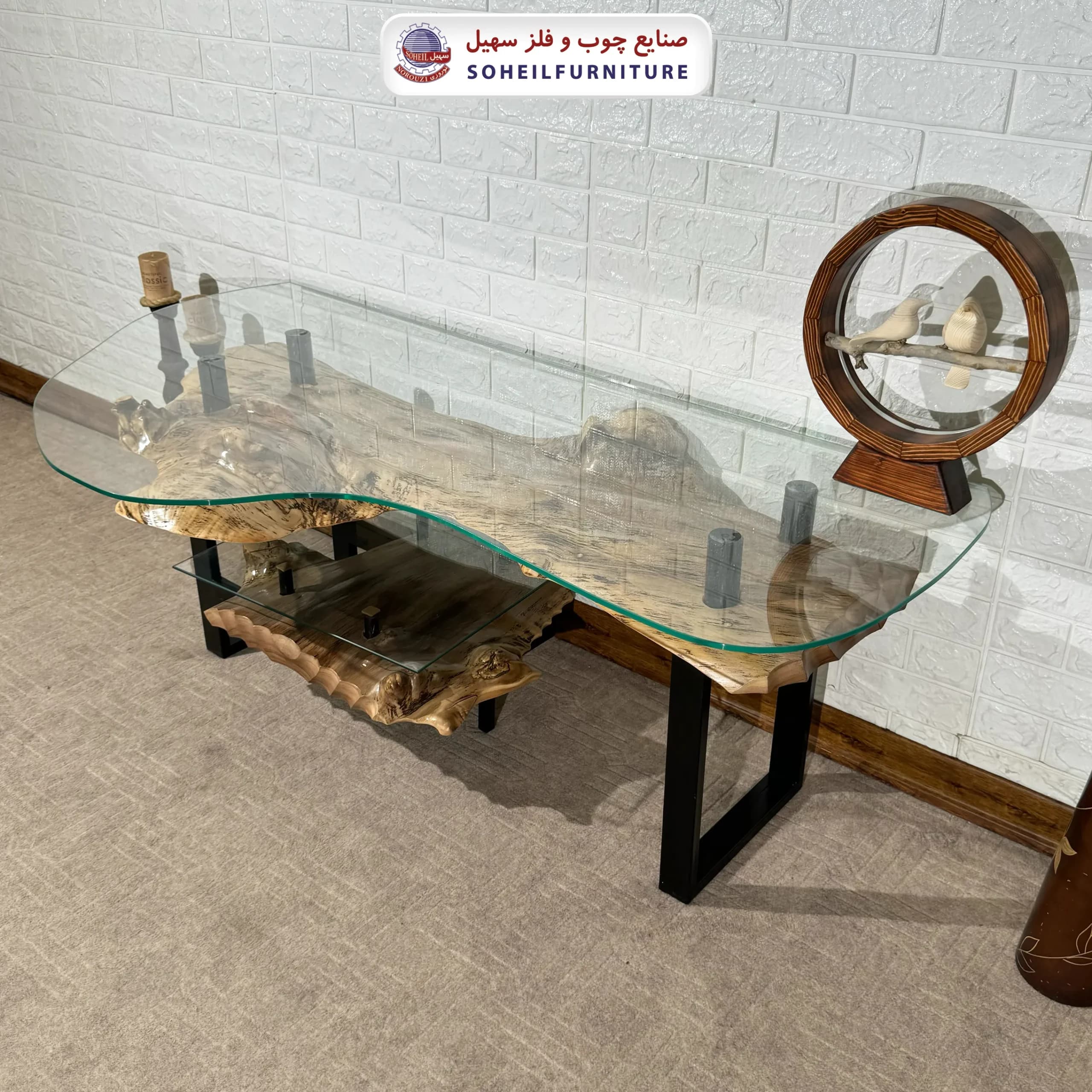 میز تلویزیون روستیک سهیل (چوب طبیعی درخت گردو) — تصویر ۳