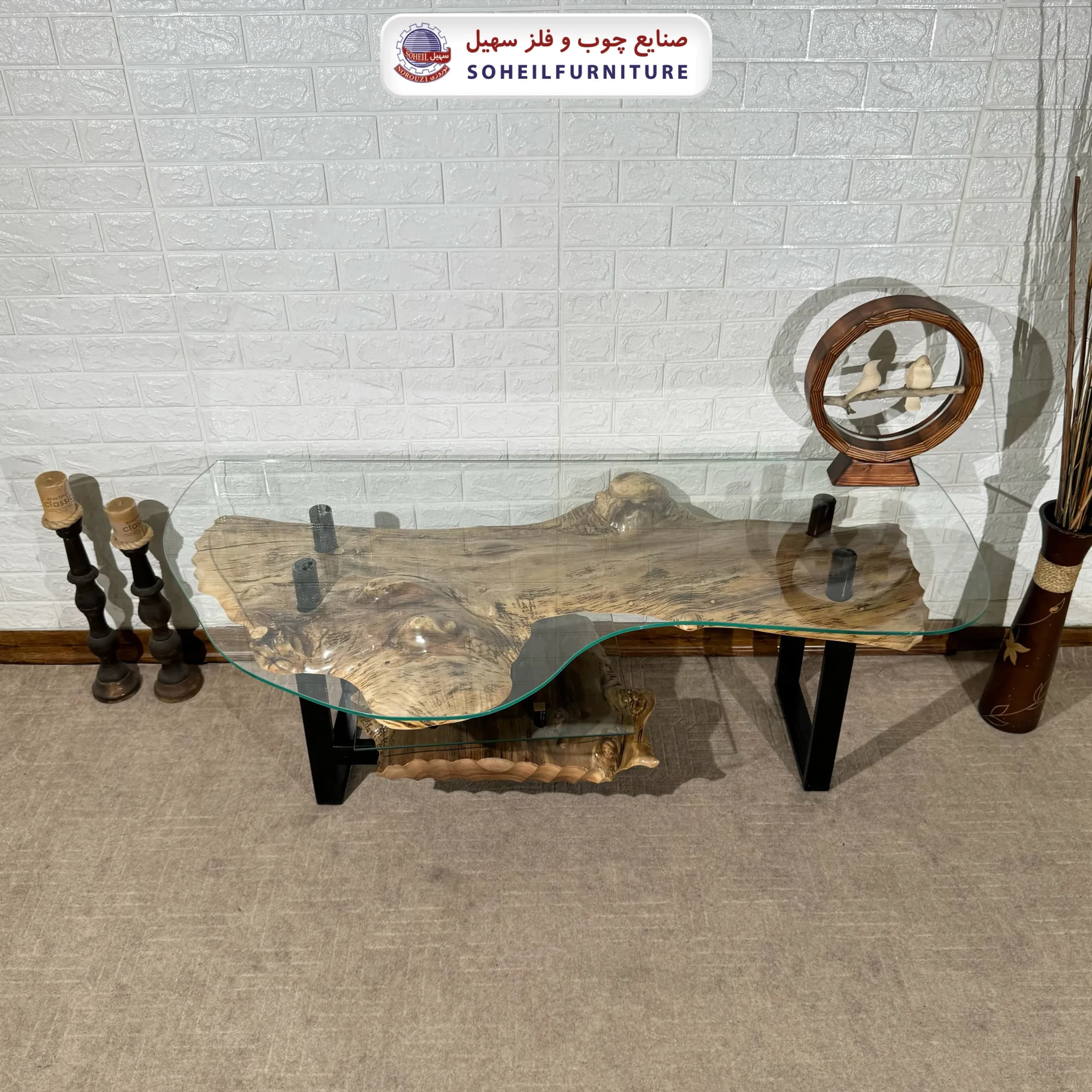 میز تلویزیون روستیک سهیل (چوب طبیعی درخت گردو) — تصویر ۲