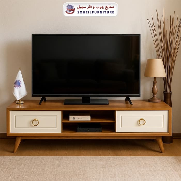 میز تلویزیون 133 سهیل (روکش طبیعی چوب بلوط)