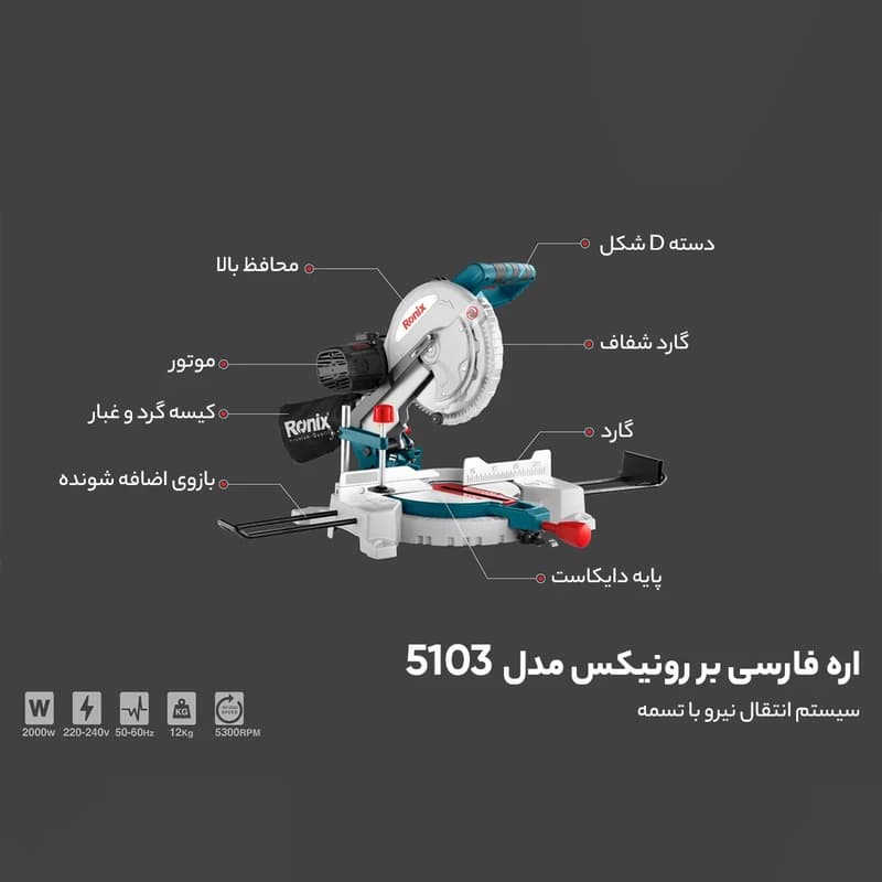 فارسی بر کشویی 255 میلی‌ متر رونیکس مدل 5103 — تصویر ۴
