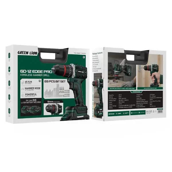 دریل چکشی شارژی گرین لاین مدل Green Lion GD-12 Edge Pro Cordless Hammer Drill — تصویر ۷