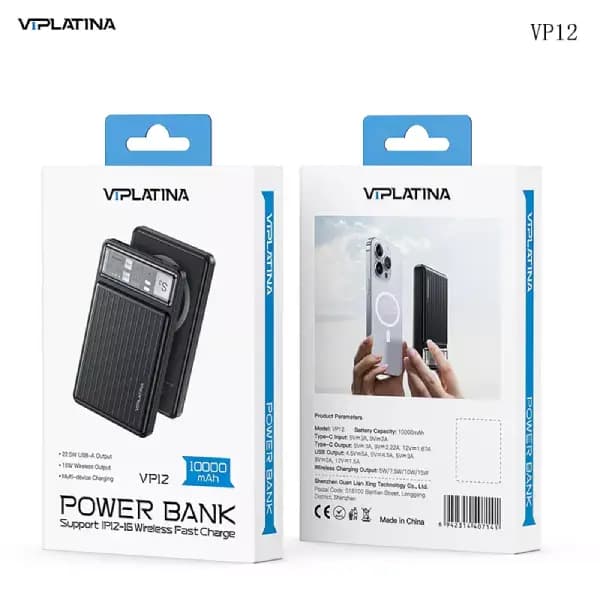 پاوربانک وایرلس مگنتی 10000 هزار وی آی پلاتینا مدل VIPLATINA VP12 — تصویر ۲