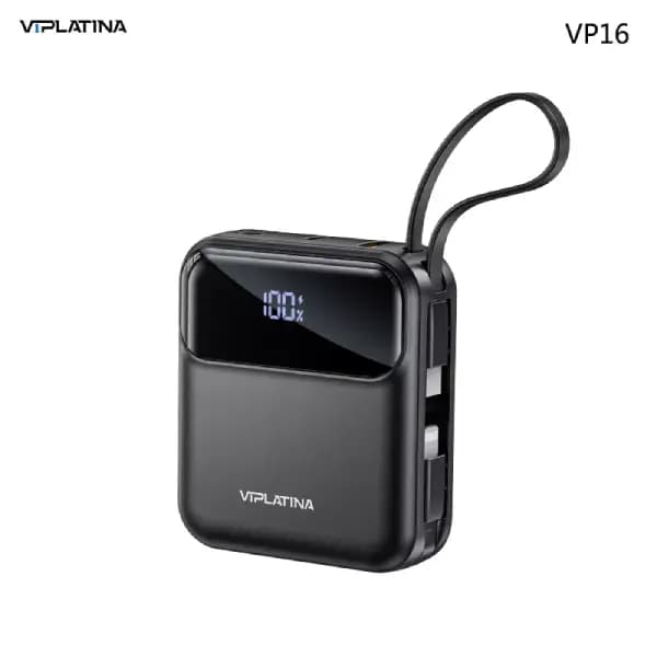 پاوربانک فست‌شارژ 10000 هزار به همراه کابل‌های متصل C+L وی آی پلاتینا مدل VIPLATINA VP16