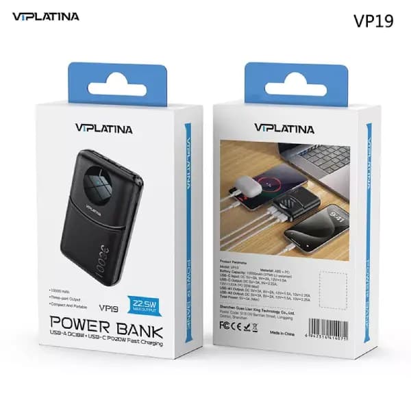 پاوربانک فست‌شارژ 10000 هزار به همراه ۳ کابل متصل وی آی پلاتینا مدل VIPLATINA VP19 — تصویر ۲