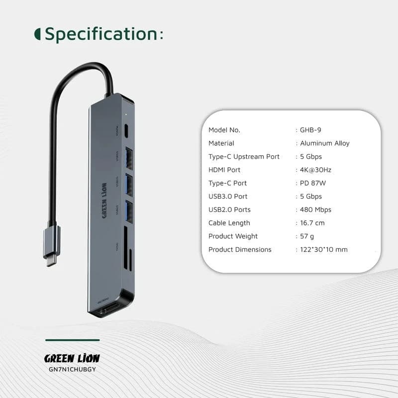 هاب 7 پورت USB-C گرین لاین مدل GN7N1CHUBGY — تصویر ۶