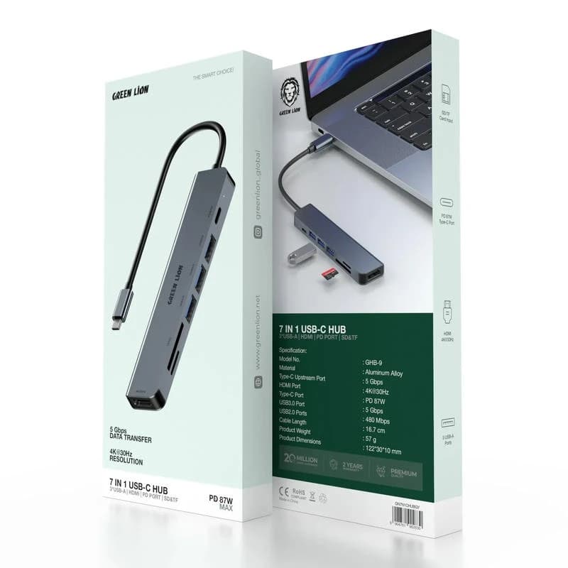 هاب 7 پورت USB-C گرین لاین مدل GN7N1CHUBGY — تصویر ۳