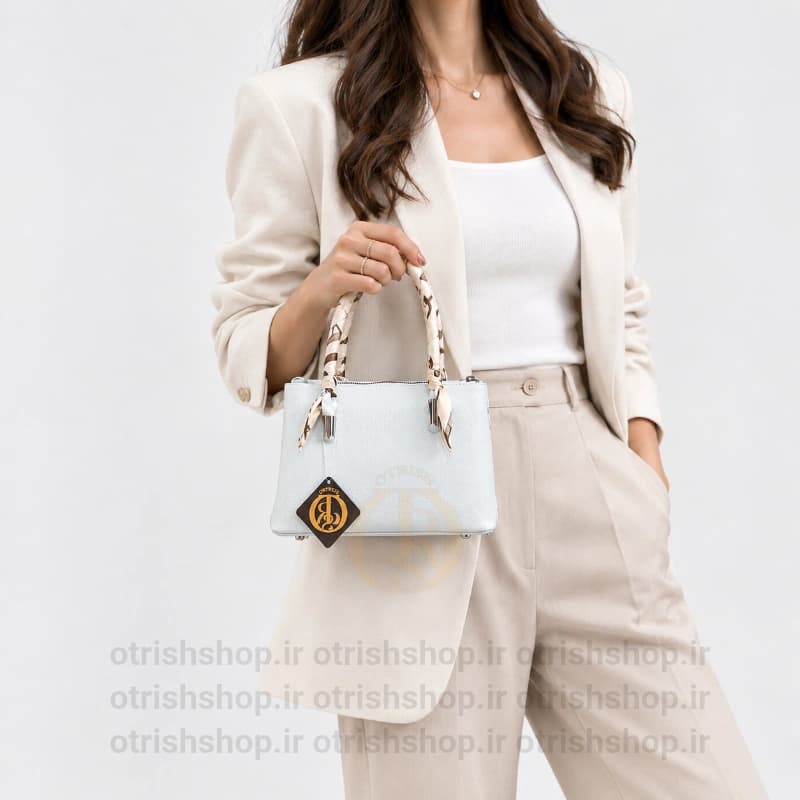 کیف زنانه کوچک مستطیلی دسته اسکارفی (چرم صنعتی شرانگ، بند دوشی تنظیم‌شو، استایل مینیمال شیک) — تصویر ۲