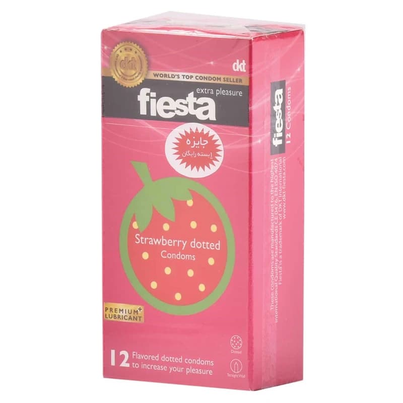کاندوم خاردار فیستا مدل Strawberry Dotted بسته 12 عددی | رایحه توت فرنگی و تحریک بیشتر