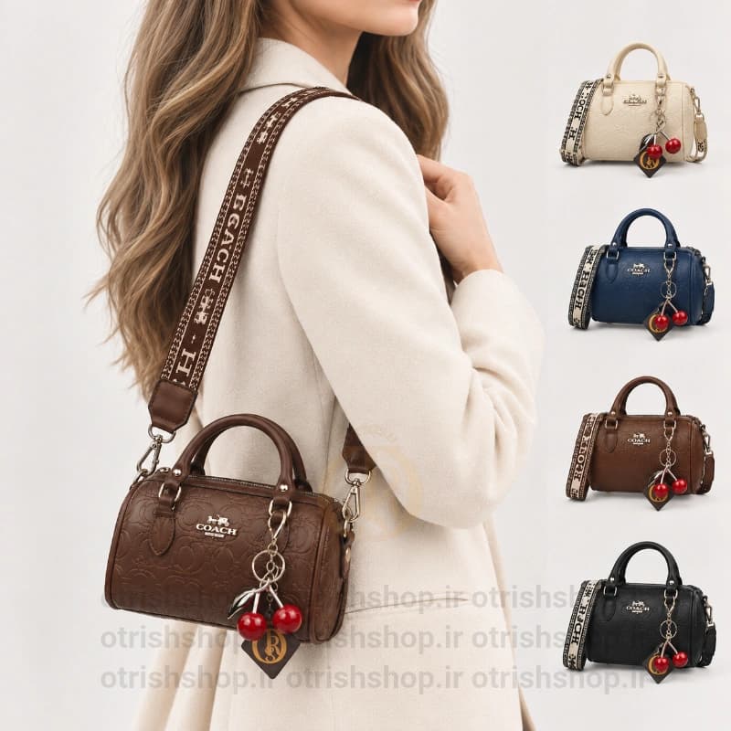 کیف مینی صندوقی گیلاسی (کوچک و جمع‌وجور، چرم صنعتی باکیفیت، دارای بند دستی و دوشی)