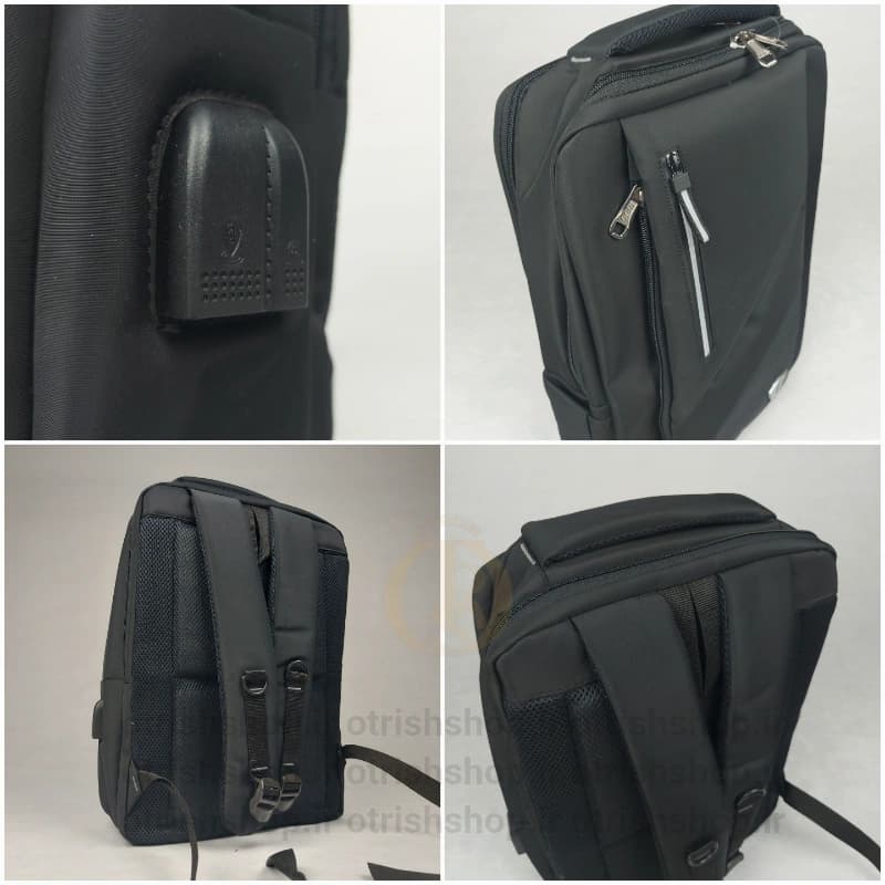 کوله لپ تاپی مستطیلی (برزنت ضد آب، محافظ لپ‌تاپ، سوکت USB و هندزفری) — تصویر ۴