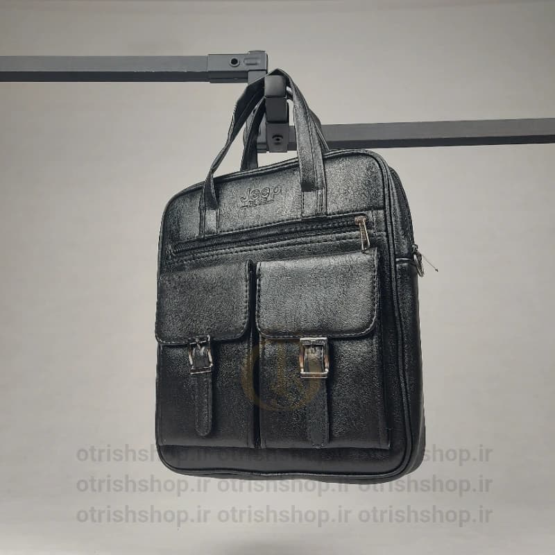کیف نیمه اداری سه کاره چرمی (چرم صنعتی لئو، بند قابل تبدیل، جیبهای سگکی شیک) — تصویر ۴
