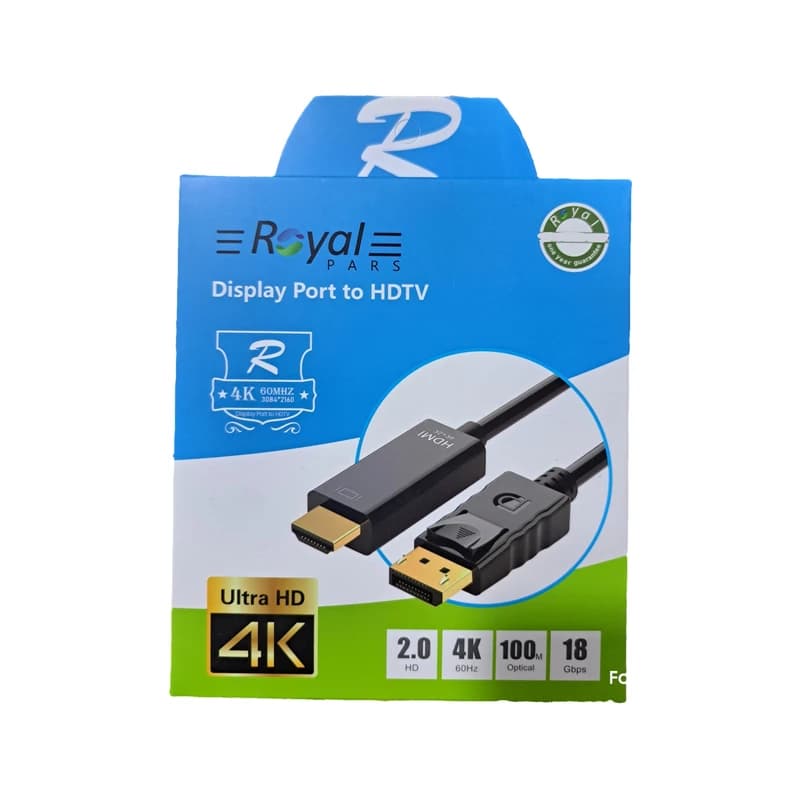 کابل تبدیل Display port به HDMI رویال مدل 4K طول 1.8 متر — تصویر ۲