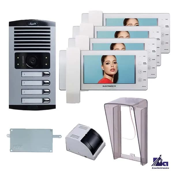 پکیج آیفون تصویری 4 واحدی الکتروپیک 1294 ECO سفید با بارانگیر