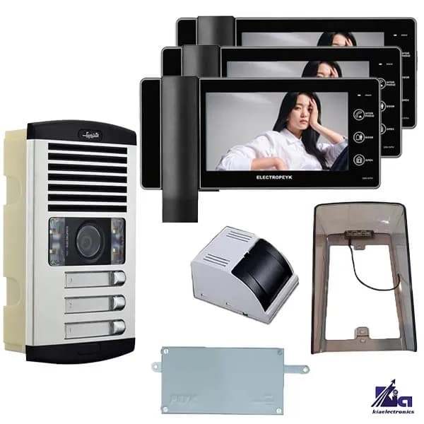 پکیج آیفون تصویری 3 واحدی الکتروپیک 1294 ECO مشکی با بارانگیر