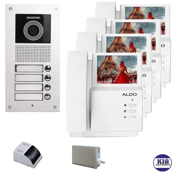 پکیج آیفون تصویری چهار واحدی آلدو 412 باحافظه و پنل NUDC