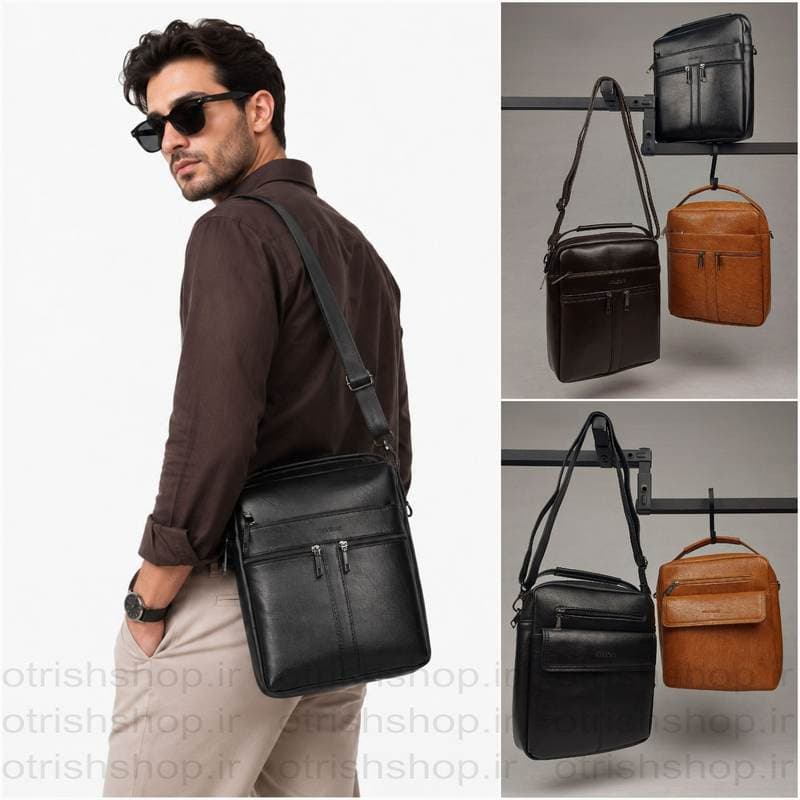کیف دوشی بزرگ چرمی برند آراز (قابل انتخاب ۳ طرح و ۳ رنگ، مناسب آقا و خانم)