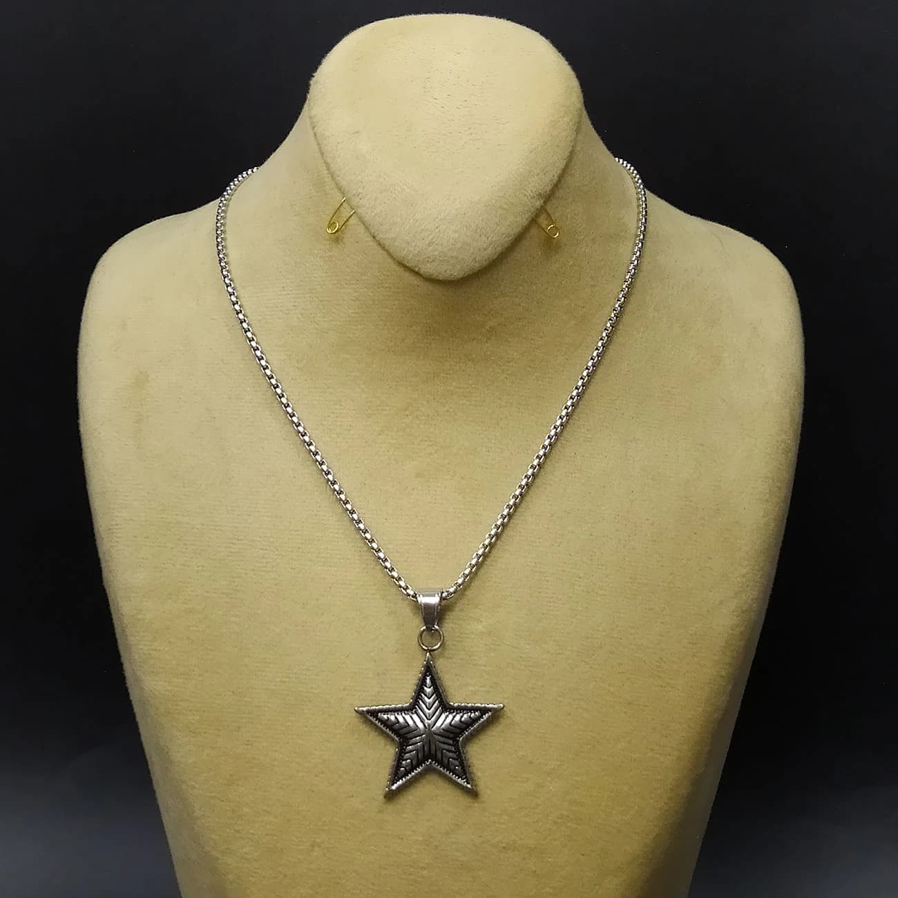 گردنبند استیل ستاره کروم هارتز پنج پر | پلاک Star Cross گاتیک با استایل استریت و راک