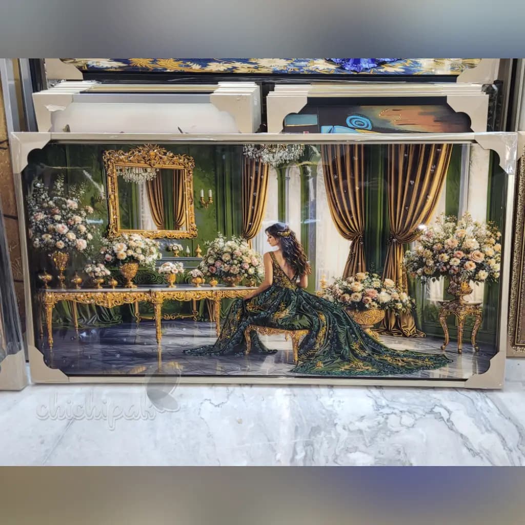 تابلو رزین برجسته طرح بانوی زمردی 150*80 — تصویر ۲