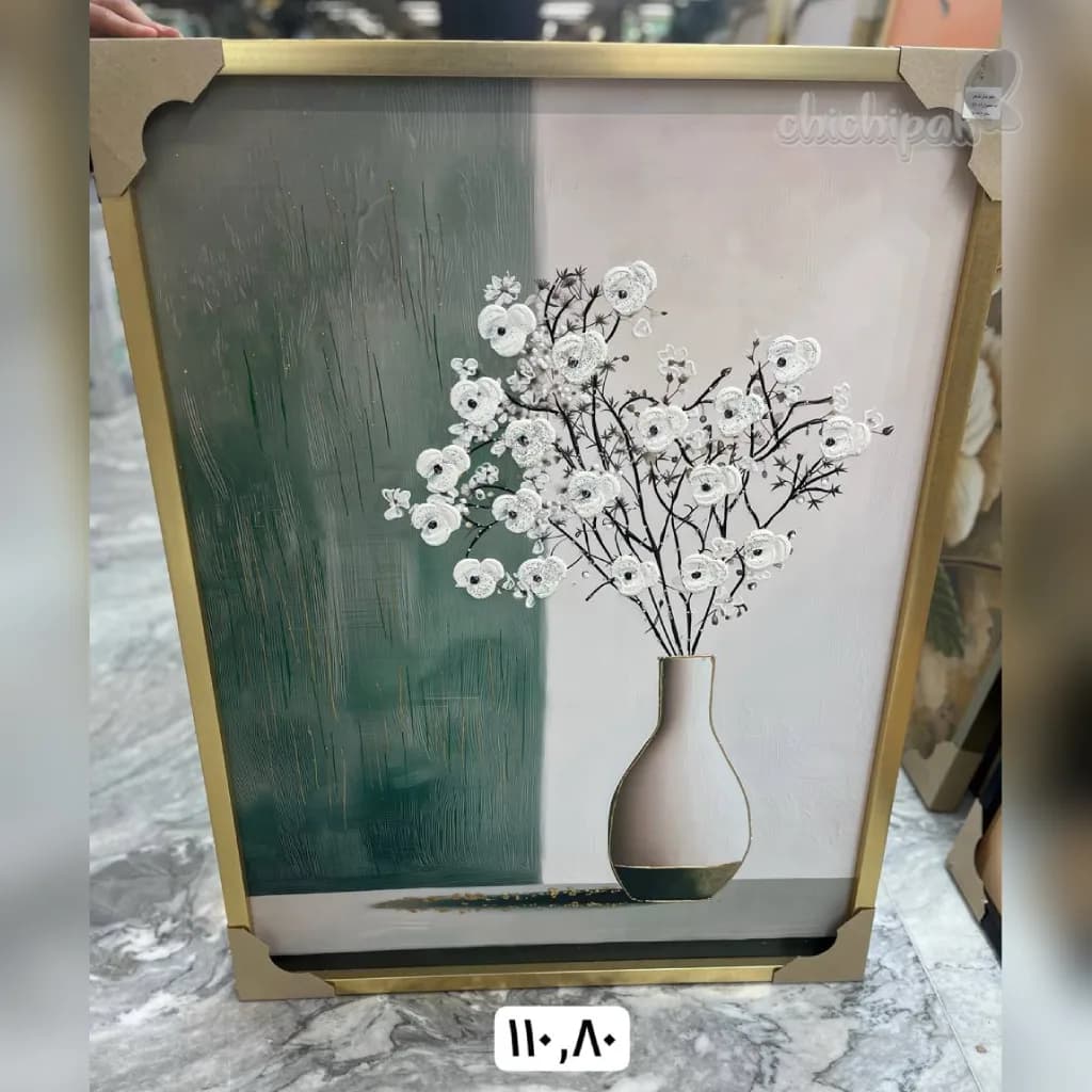 تابلو برجسته مدرن طرح گل های سپید 110*80 — تصویر ۲