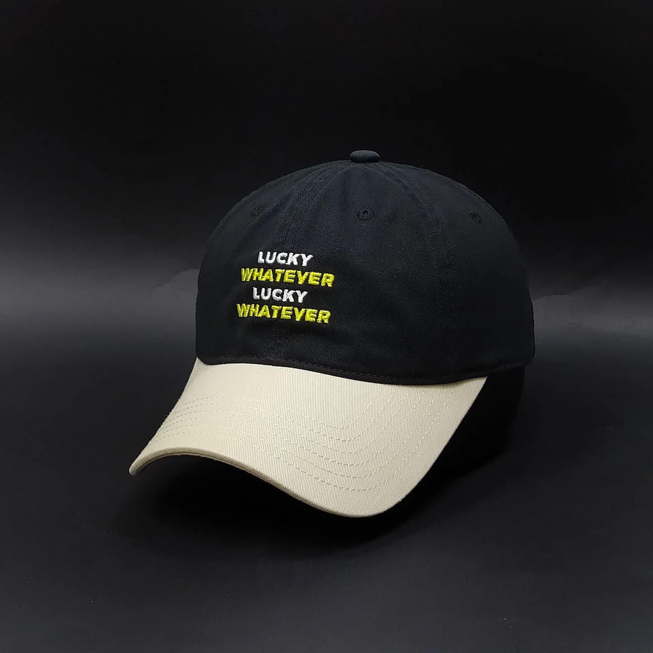 کلاه بیسبالی کتان دو رنگ LUCKY WHATEVER | کلاه اسپرت ترند با گلدوزی خاص — تصویر ۵