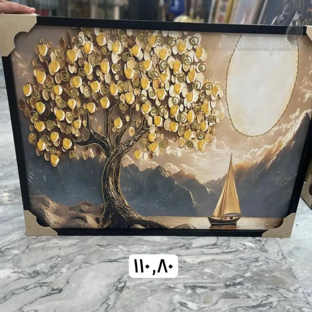 تابلو برجسته ورق طلا طرح درخت ارزوها 110*80 — تصویر ۲