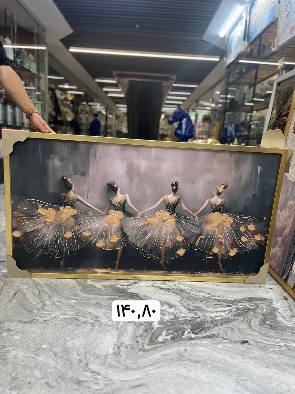 تابلو مدرن رقص باله طرح برجسته ورق طلا 140*80 — تصویر ۲