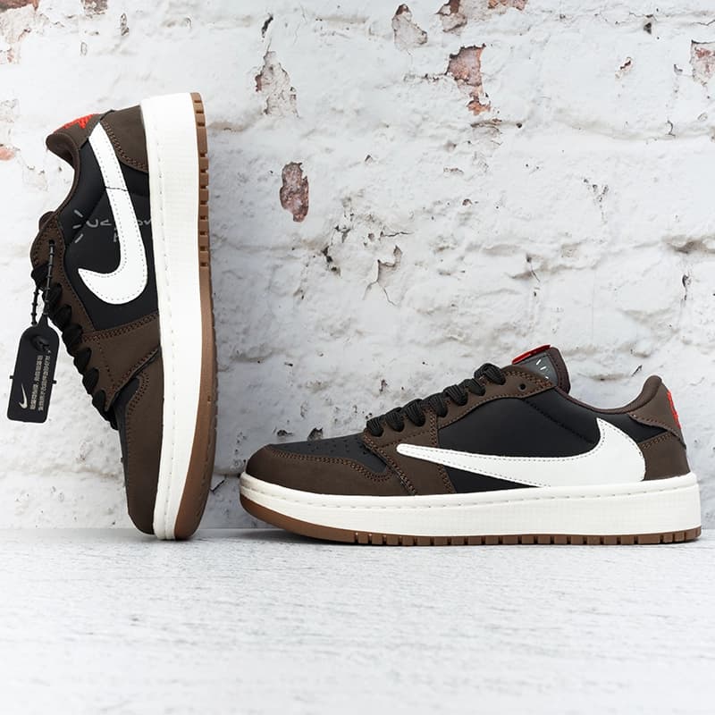 جردن وان ترویس اسکات دارک موکا زنانه (Nike Air Jordan 1 x Low Travis Scott Dark Mocha) کد 2336 — تصویر ۴