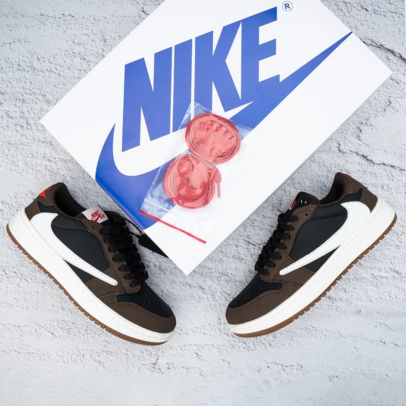 جردن وان ترویس اسکات دارک موکا زنانه (Nike Air Jordan 1 x Low Travis Scott Dark Mocha) کد 2336 — تصویر ۳