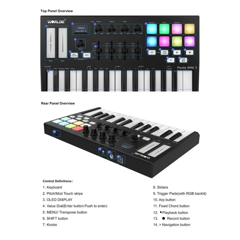 میدی کنترلر دو اکتاو مینی پاندا 2 مدل WORLDE PANDA MINI MK II MIDI Keyboard Controller — تصویر ۴