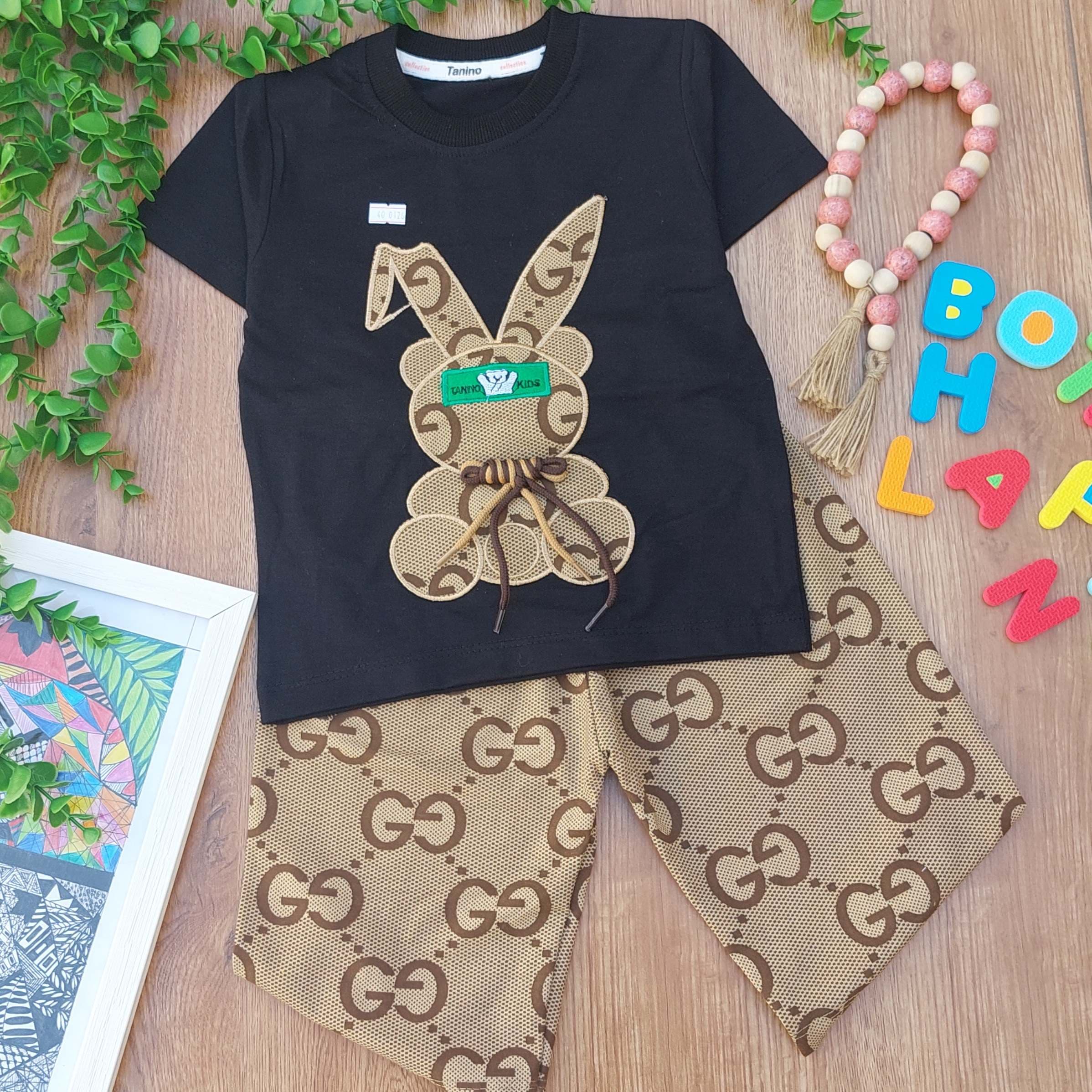 تیشرت و شلوار دخترانه طرح خرگوش گلدوزی سایز 40/45