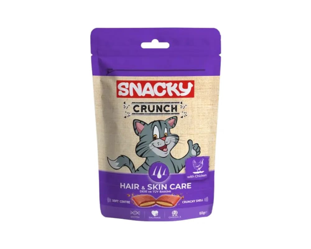 تشویقی گربه اسنکی مخصوص پوست و مو با طعم مرغ Snacky Hair & Skin Care With Chicken وزن 60 گرم