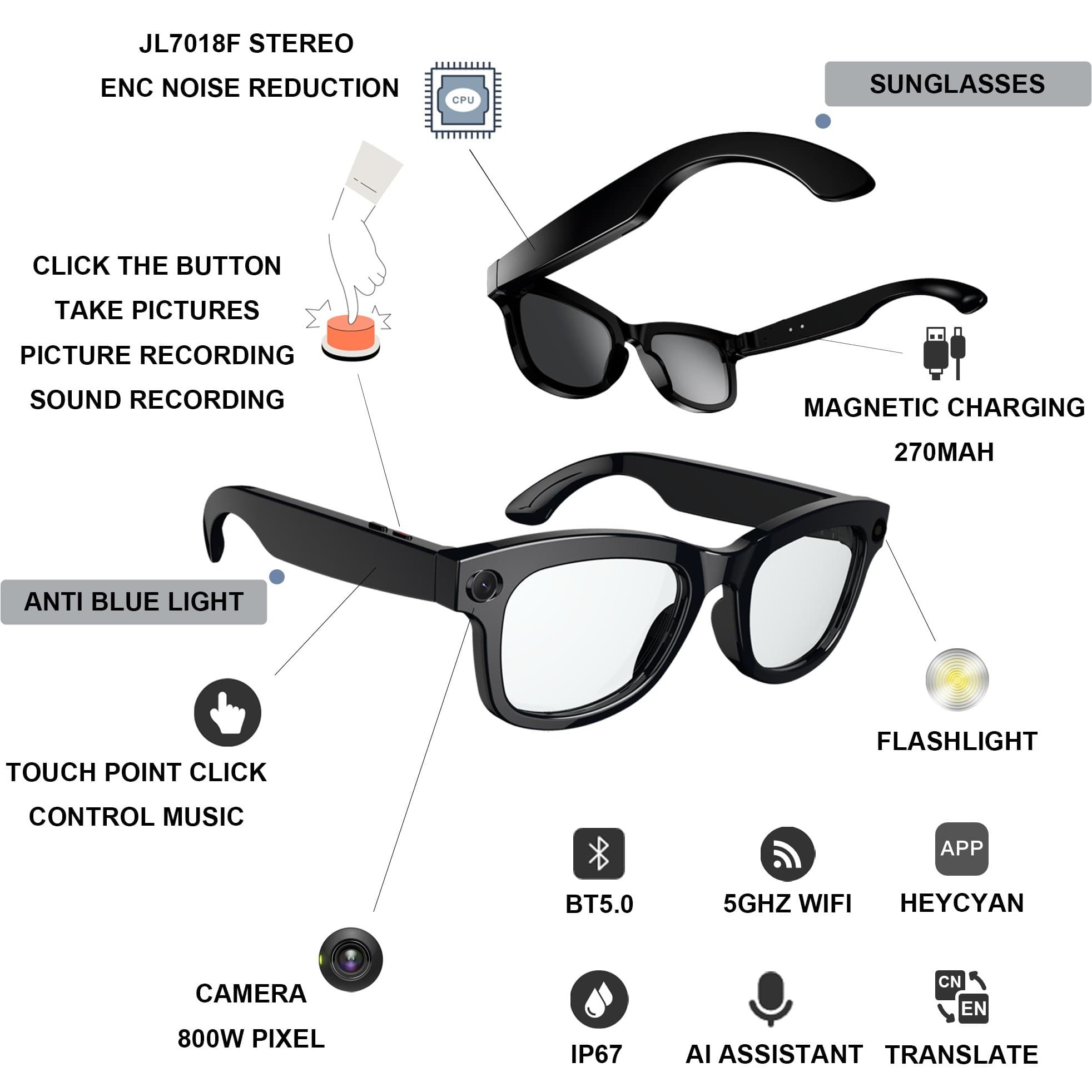 عینک هوشمند دوربین دار مدل Smart Glasses model M01 PRO — تصویر ۴