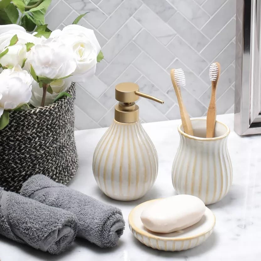 ست اکسسوری سرویس بهداشتی هوم سنتر، مدل Carthage Bathroom Accessory Set، سرامیکی/بژ/ 2 عددی (بدون لیوان مسواک)