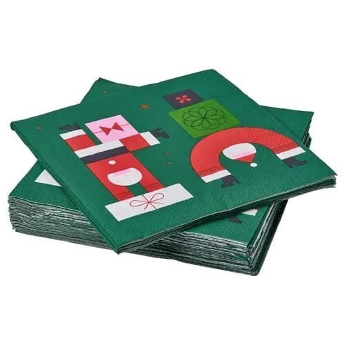 دستمال سفره آیکیا، مدل VINTERFINT ، کاغذ/ طرح بابا نوئل، سبز/قرمز، 33×33 سانتی متر