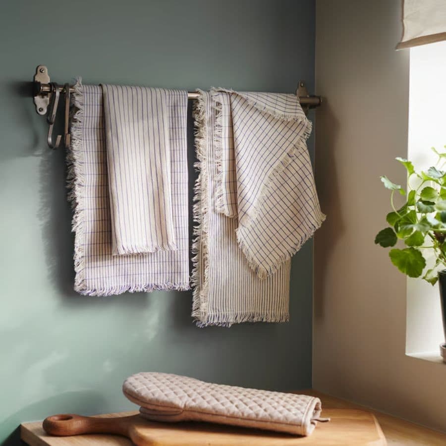 دستمال آشپزخانه آیکیا، مدل VALVARDAD،سفید/آبی، 45×60 سانتی متر، 4 عددی — تصویر ۲