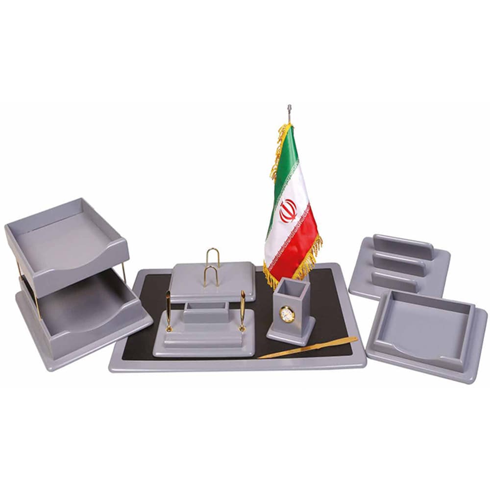 ست رومیزی اداری چوبی 9تکه چرمچوب کد185 طوسی