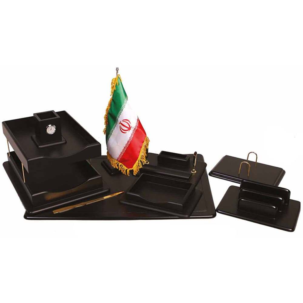 ست رومیزی اداری چوبی 9تکه چرمچوب کد185 مشکی