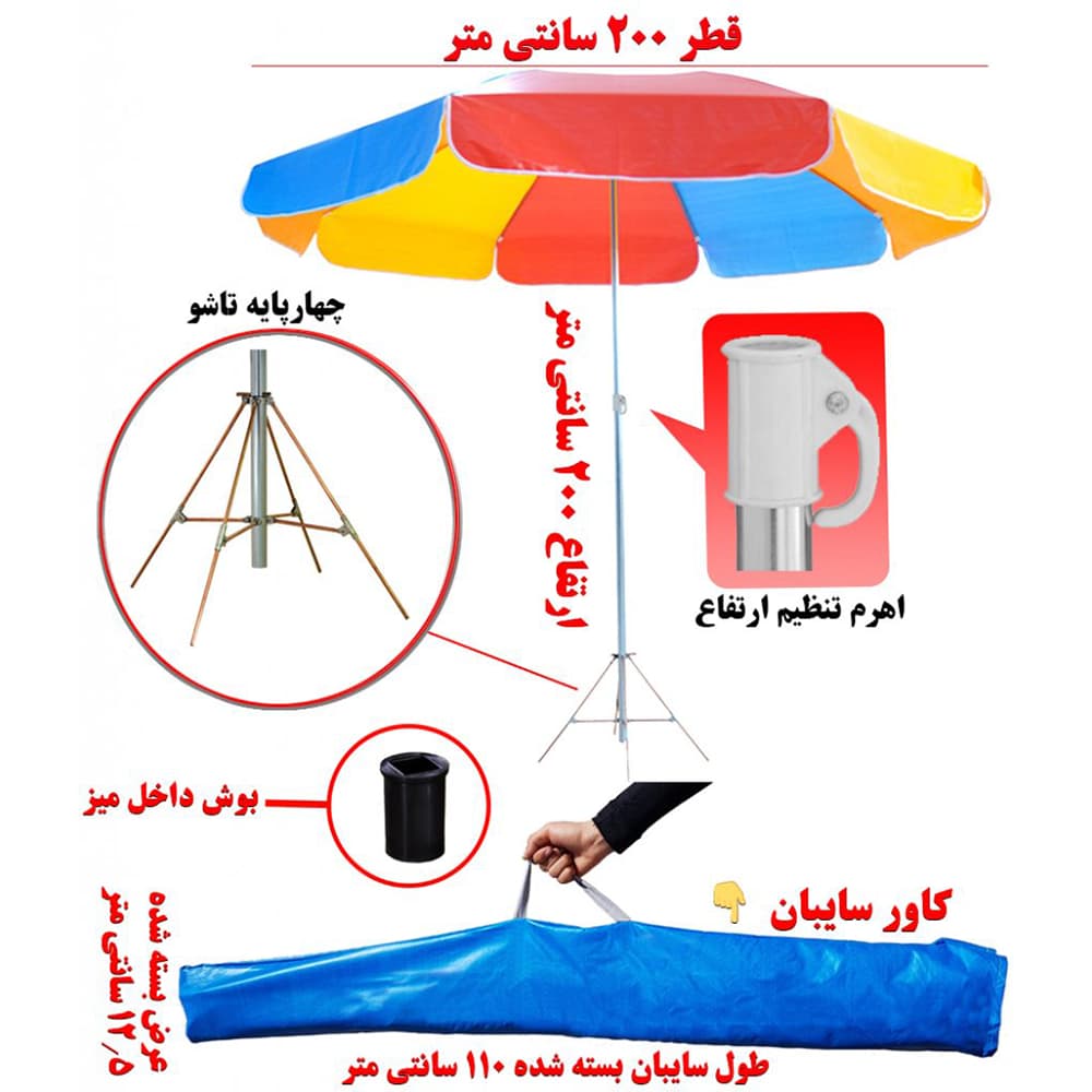 سایه بان گرد با پارچه نانو ضد آب همسفر — تصویر ۴