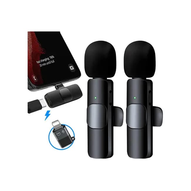 میکروفن یقه ایی بی سیم مدل k9 (دومیکروفنه)پورت تایپ سی/ لایتنینگ