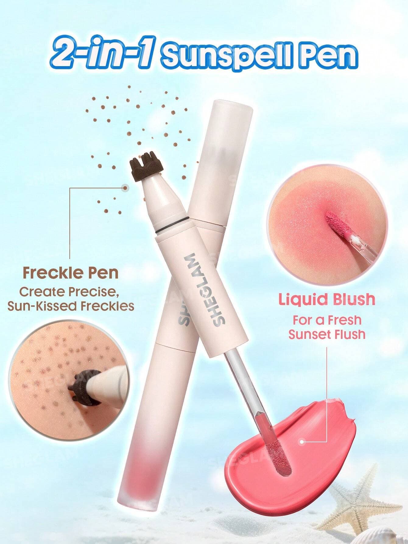 قلم دوکاره رژگونه و کک‌ و مک شیگلم مدل Sunspell Freckle & Flush Pen — تصویر ۳