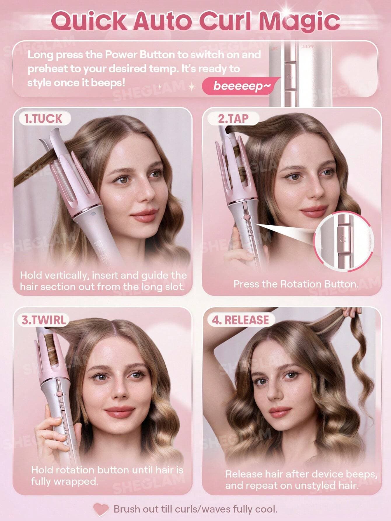 دستگاه فرکننده مو شیگلم بیبی پیک (صورتی) SHEGLAM | فر سریع و ماندگار بدون آسیب — تصویر ۵
